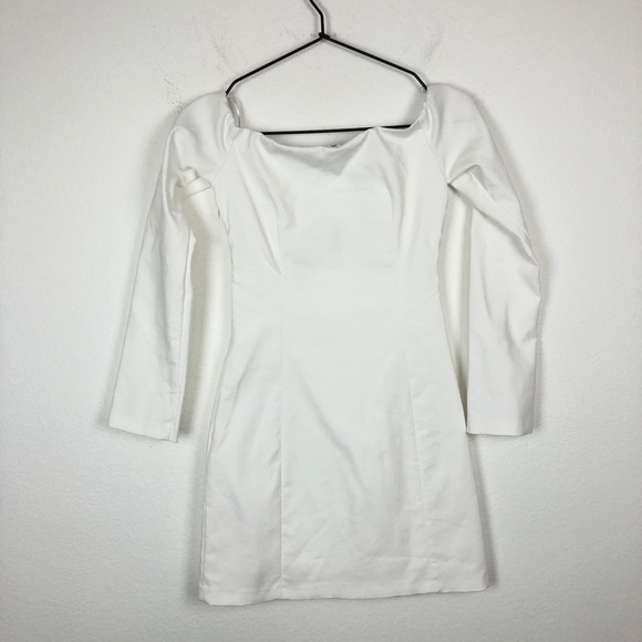 Zara Long Sleeve Off Shoulder Mini Dress Ivory XS - Picture 8 of 9